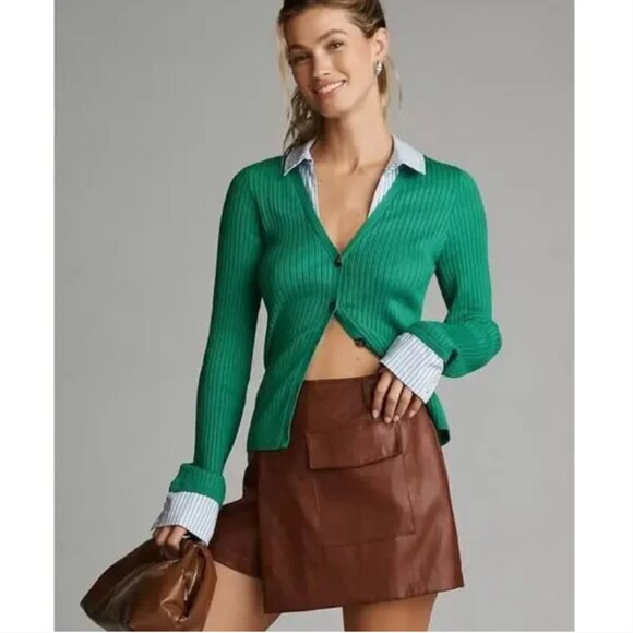 Anthropologie Maeve Women's Green Layered Ribbed Cardigan Sweater Size M - Picture 2 of 7